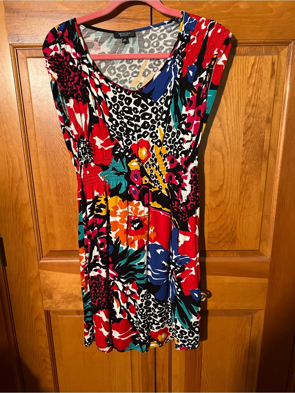 George Red Multi-Print Scoop Neck Midi Dress